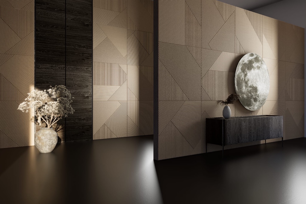 Akustyczne panele ścienne TileScratch w designerskim wnętrzu