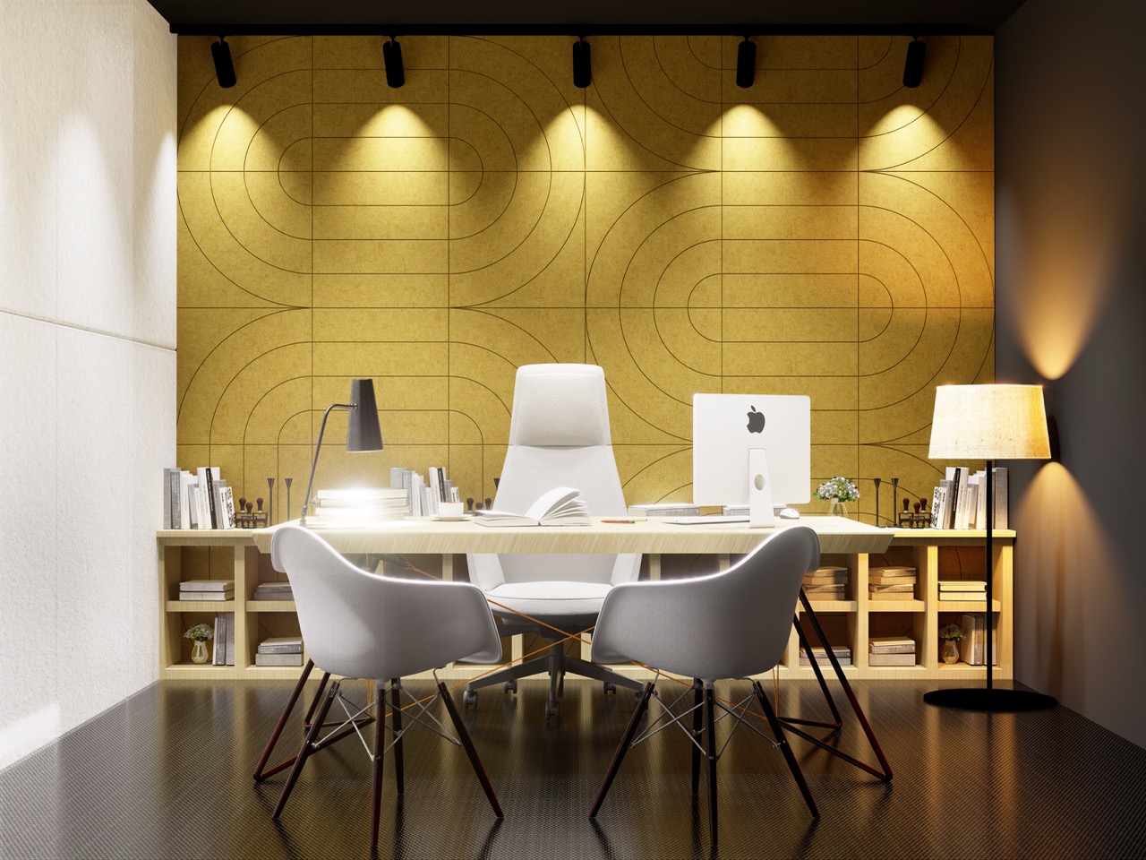 Panele akustyczne TileFlex na ścianie w nowoczesnej realizacji wnętrza