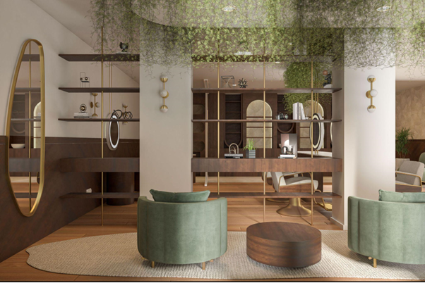 Wnętrze w stylu organic modern z obłymi formami mebli i naturalnymi materiałami